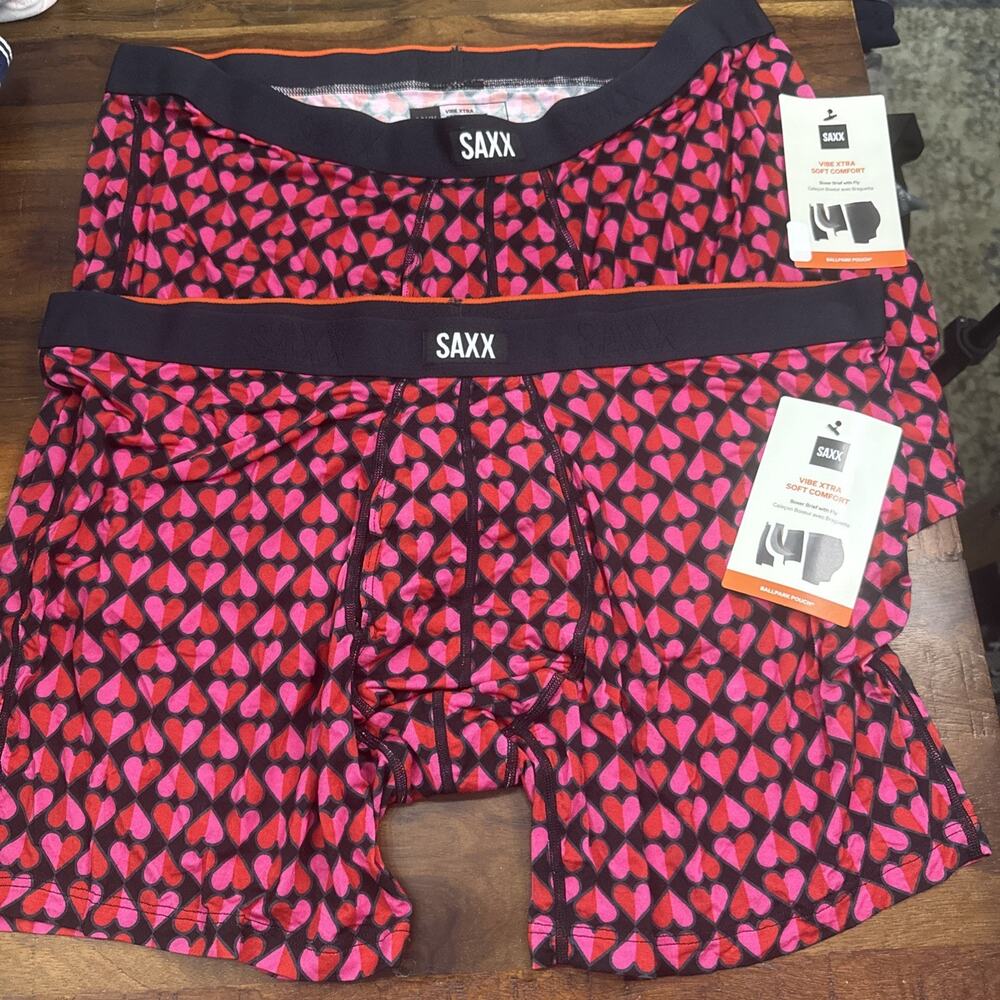 NWT Mens SAXX Vibe Heart Boxer Briefs Red 3XL Set of 2
